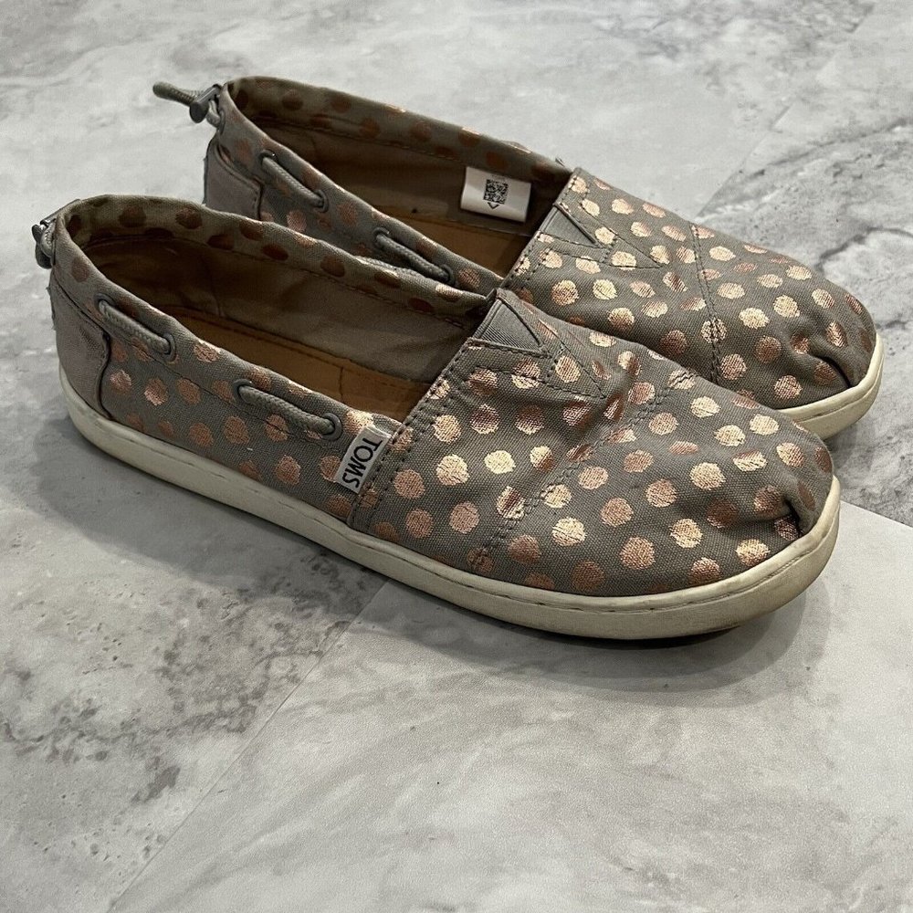 Toms‎ Classic with Drawstring Kids Size 5 Gray Rose Gold Polka Dot Flats Shoes